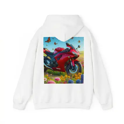 Red Yamaha Sport Bike Wildflower Meadow Butterflies