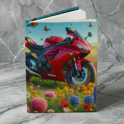 Red Yamaha Sport Bike Wildflower Meadow Butterflies