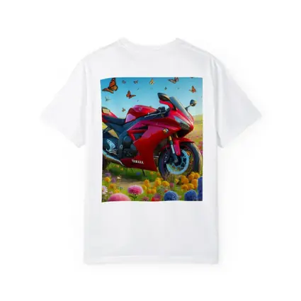 Red Yamaha Sport Bike Wildflower Meadow Butterflies