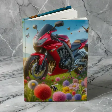 Red Sport Bike Colorful Flower Field Butterflies