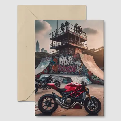 Ducati Monster Red Motorcycle Skatepark Graffiti