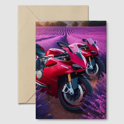 Red Ducati Superbike Lavender Field Background