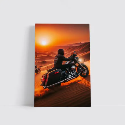 Harley Davidson Bagger Riding Desert Sunset