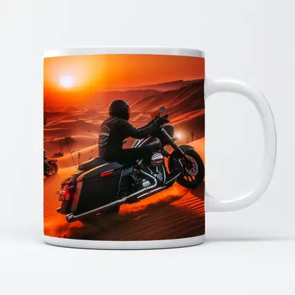 Harley Davidson Bagger Riding Desert Sunset