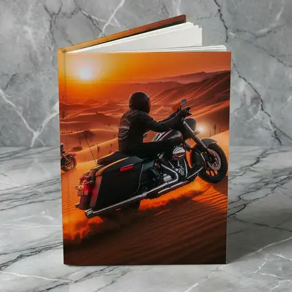 Harley Davidson Bagger Riding Desert Sunset