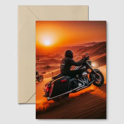 Harley Davidson Bagger Riding Desert Sunset