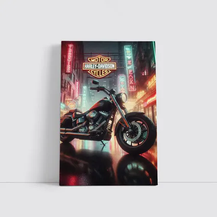 Harley Davidson Motorcycle Rainy Neon City Street