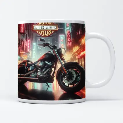 Harley Davidson Motorcycle Rainy Neon City Street