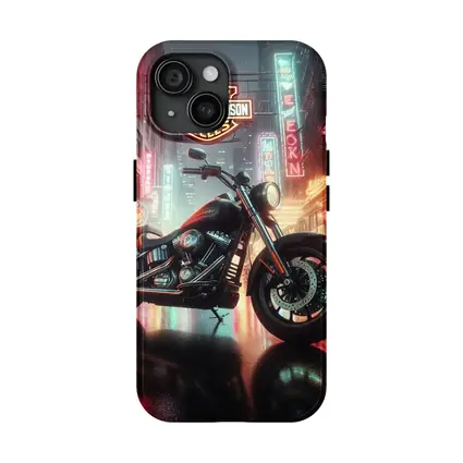 Harley Davidson Motorcycle Rainy Neon City Street