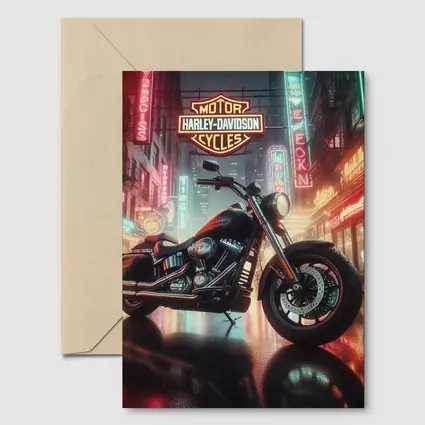 Harley Davidson Motorcycle Rainy Neon City Street