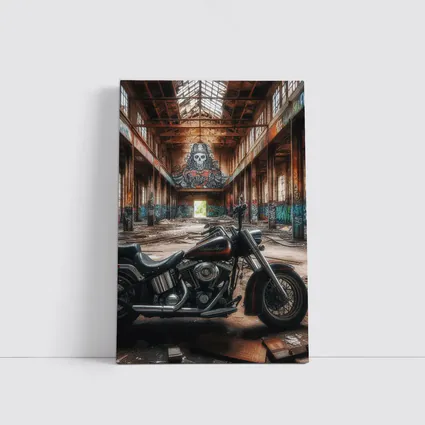 Harley Davidson Chopper Abandoned Warehouse Graffiti