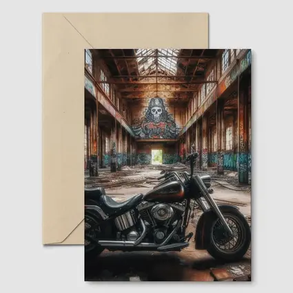 Harley Davidson Chopper Abandoned Warehouse Graffiti