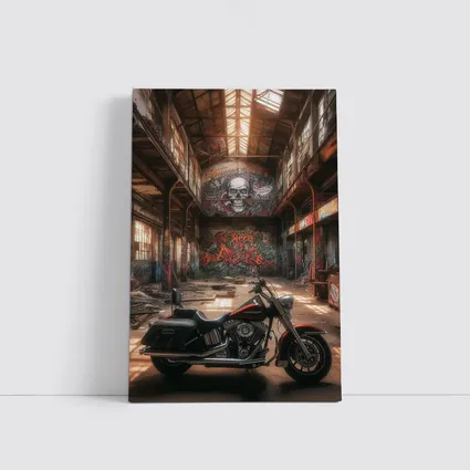 Harley Davidson Cruiser Abandoned Warehouse Graffiti