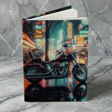 Harley Davidson Chopper Neon Rainy City Street