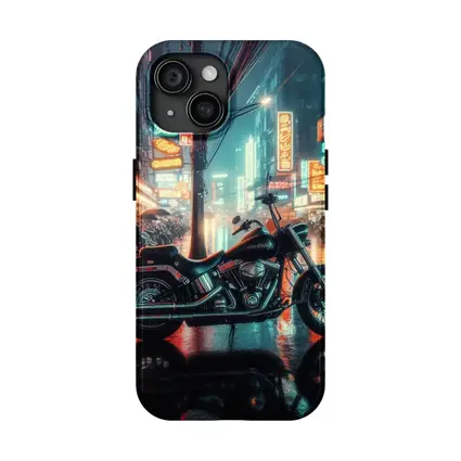 Harley Davidson Chopper Neon Rainy City Street