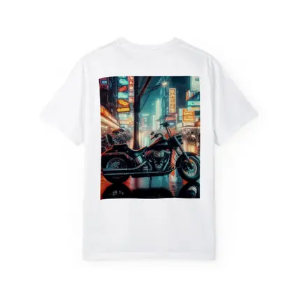 Harley Davidson Chopper Neon Rainy City Street