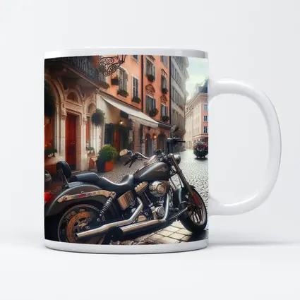 Harley Davidson Cruiser on European Cobblestone Street