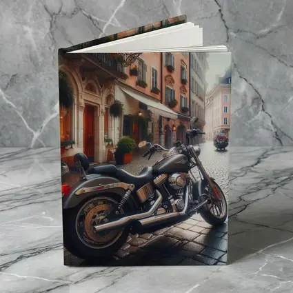 Harley Davidson Cruiser on European Cobblestone Street