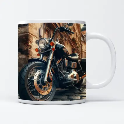 Harley Davidson Chopper on Cobblestone Street