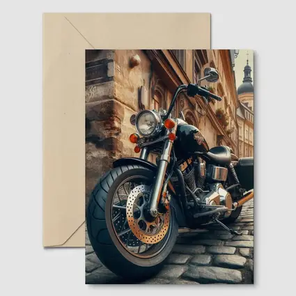 Harley Davidson Chopper on Cobblestone Street