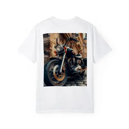 Harley Davidson Chopper on Cobblestone Street