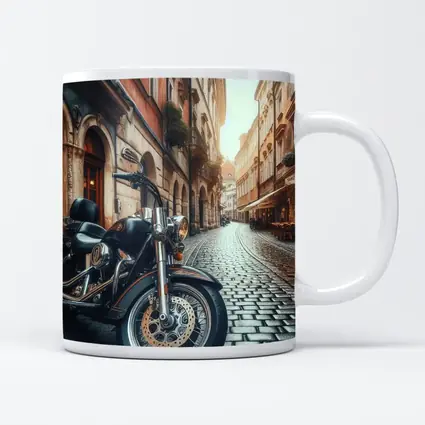 Harley Davidson Cruiser on European Cobblestone Street