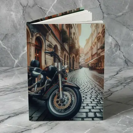 Harley Davidson Cruiser on European Cobblestone Street