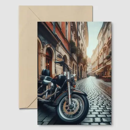 Harley Davidson Cruiser on European Cobblestone Street