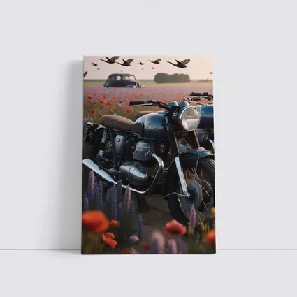 Vintage Moto Guzzi Motorcycle Poppy Field
