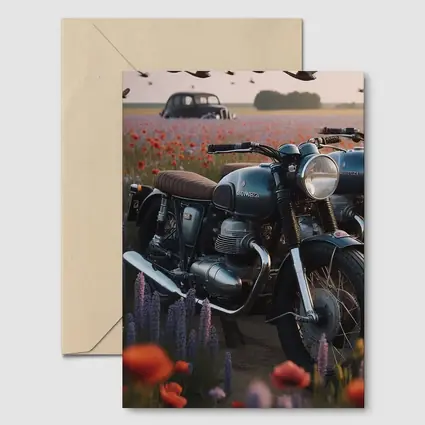 Vintage Moto Guzzi Motorcycle Poppy Field