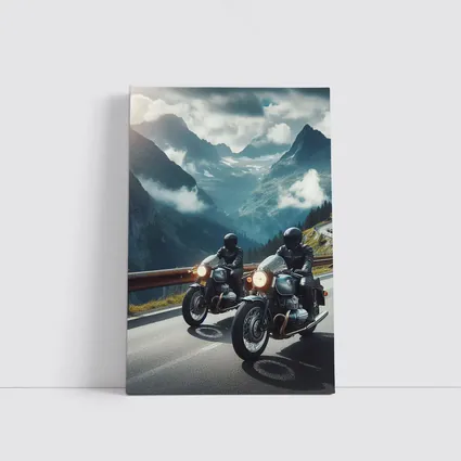 Two Classic Motorcycles on Mountain Road