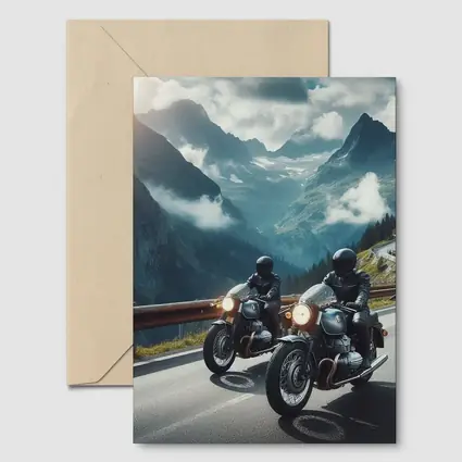 Two Classic Motorcycles on Mountain Road