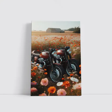 Classic Cafe Racer Motorcycles Wildflower Field