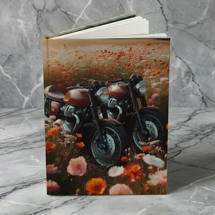 Classic Cafe Racer Motorcycles Wildflower Field