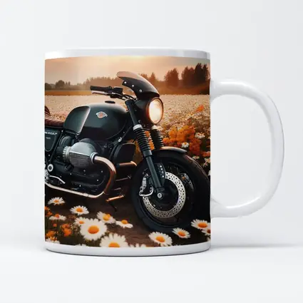 Cafe Racer Motorcycle Daisy Field Sunset