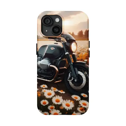 Cafe Racer Motorcycle Daisy Field Sunset