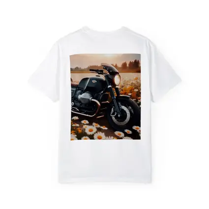Cafe Racer Motorcycle Daisy Field Sunset