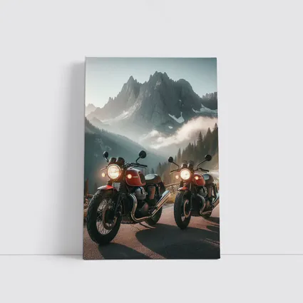 Classic Red Cafe Racer Motorcycles Mountain Road