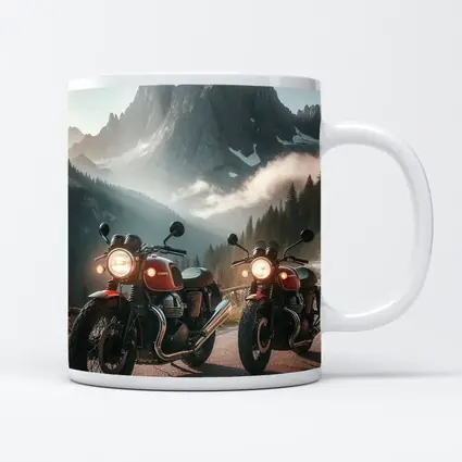Classic Red Cafe Racer Motorcycles Mountain Road