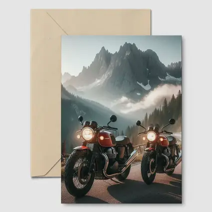 Classic Red Cafe Racer Motorcycles Mountain Road