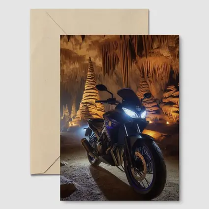 Yamaha Motorcycle Parked Inside Dramatic Cave