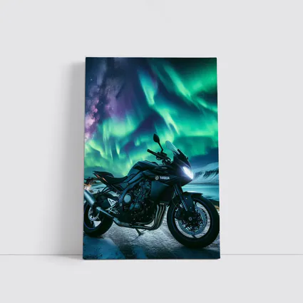 Yamaha Motorcycle Under Northern Lights Night