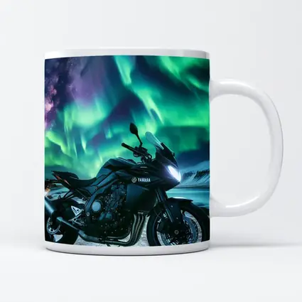 Yamaha Motorcycle Under Northern Lights Night
