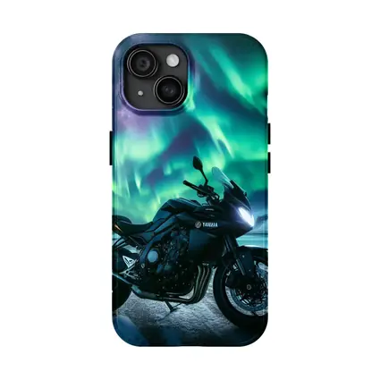 Yamaha Motorcycle Under Northern Lights Night