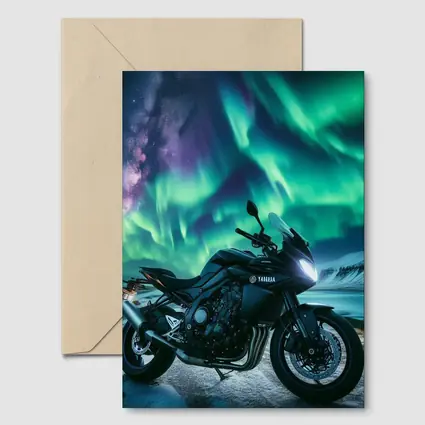 Yamaha Motorcycle Under Northern Lights Night