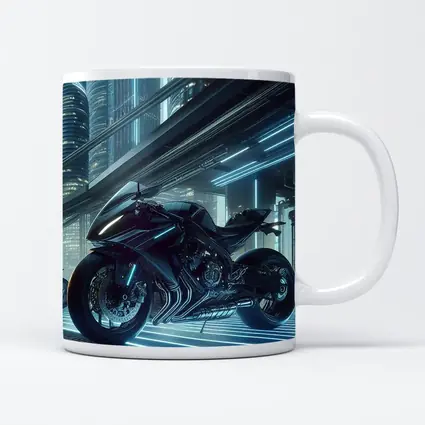 Black Futuristic Sport Bike Neon City