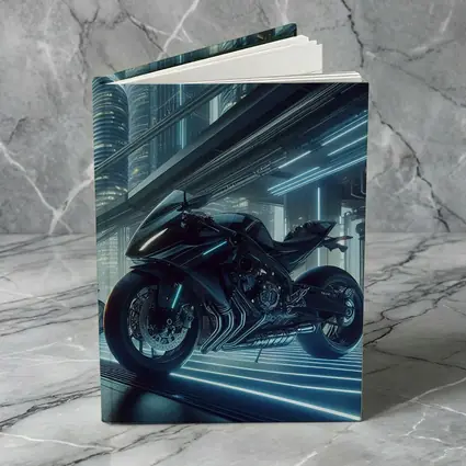 Black Futuristic Sport Bike Neon City