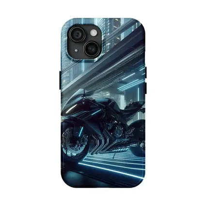 Black Futuristic Sport Bike Neon City