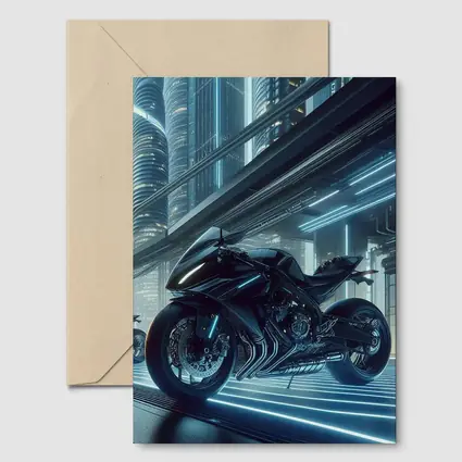 Black Futuristic Sport Bike Neon City