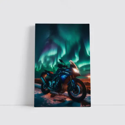 Yamaha Motorcycle Under Northern Lights Night